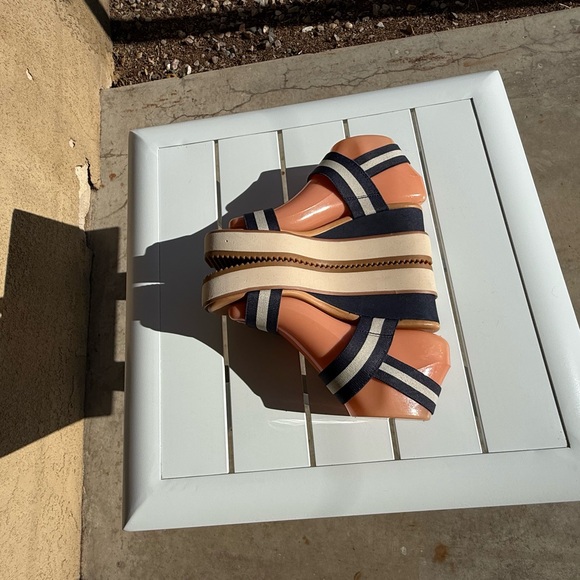Corso Como Navy and White Striped Women's wedge Sandals size 6M - Picture 10 of 14